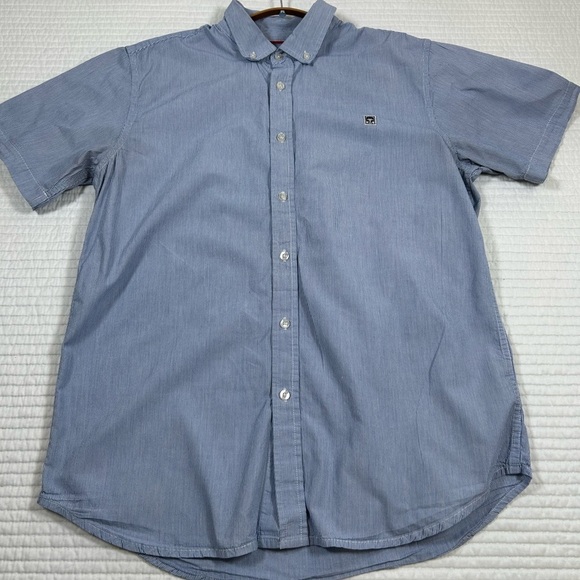 Obey Blue Casual Button Down Shirt Relaxed Fit. #pinstripes - Picture 5 of 9